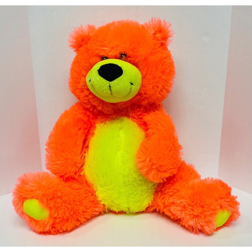 Fiesta Neon Orange Teddy Bear Lime Green Plush Stuffed Animal 10" Toy 15373